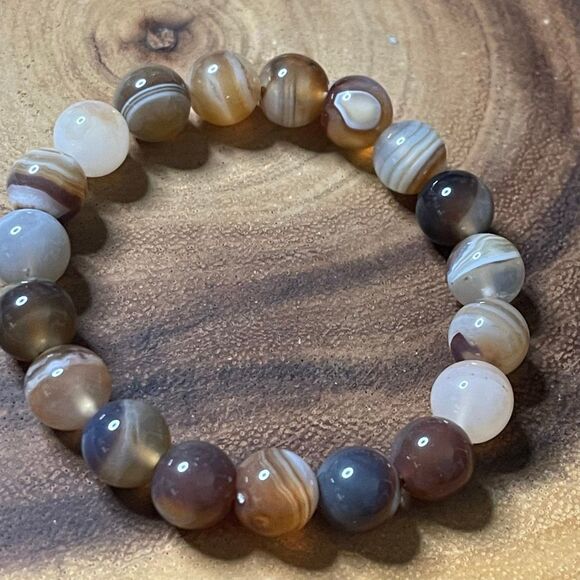 Botswana Agate beaded 10mm beads stretch bracelet striped natural dendrites dend - Picture 5 of 11